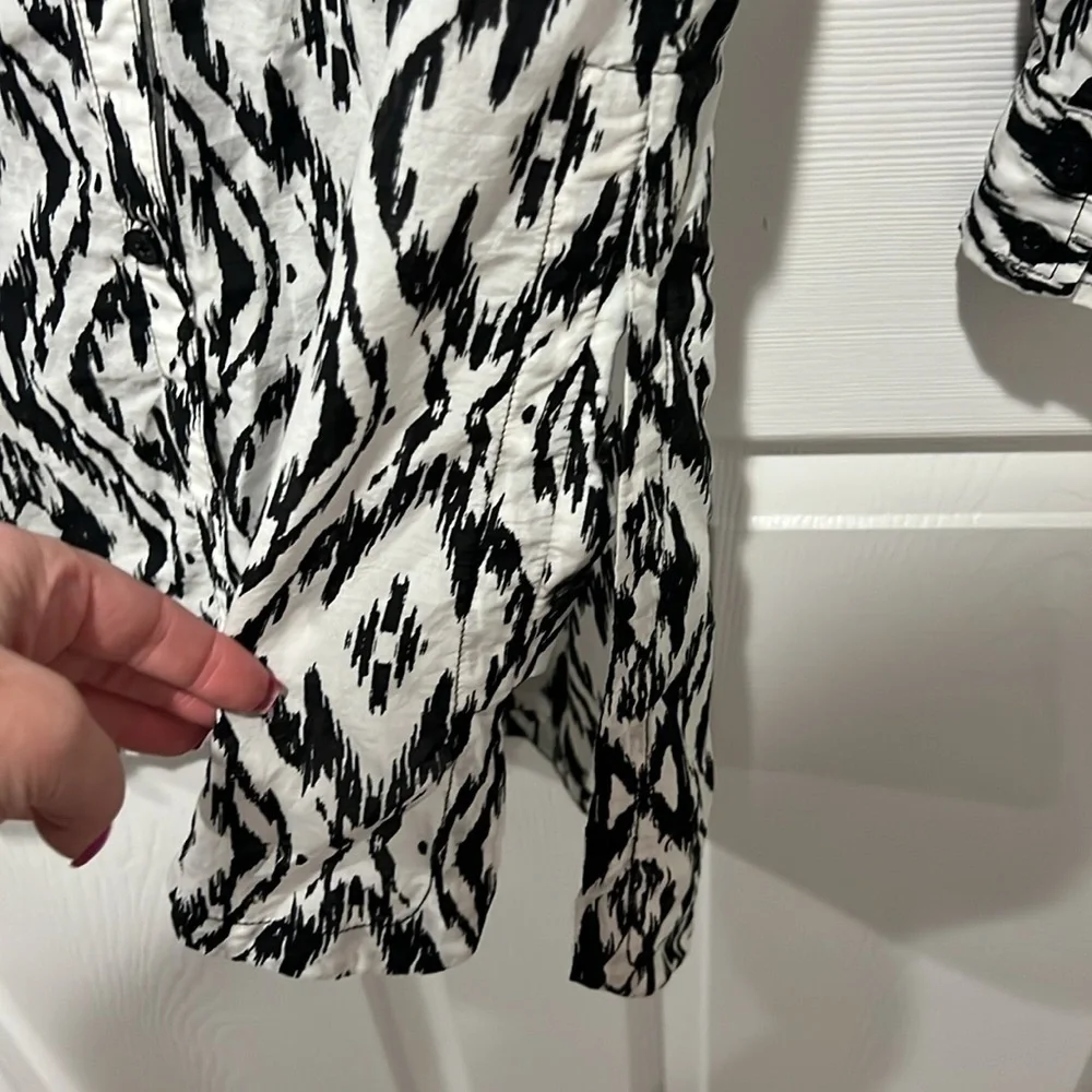 Athleta navy & white button down long sleeve cotton silk blend tunic coverup XS